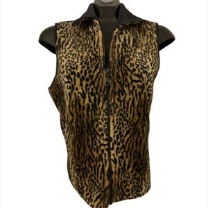 Polar fleece leopard print vest